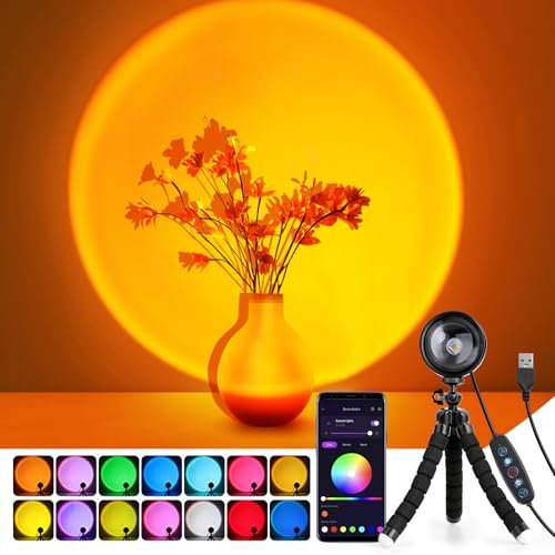 Cpeelsdo Sunset Lamp Projector with APP Control Multicolor Changing Led Lights for Room, 360 Degree Rotation Sunlight Lamp Set Mood Lighting Bedroom Decor Christmas Gifts Photography for Women