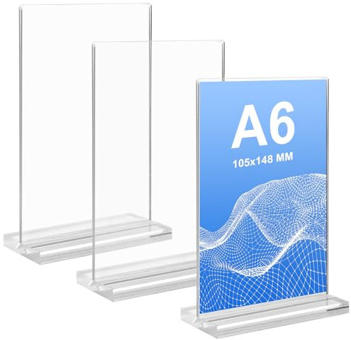 3 Stück Aufsteller A6,Acryl Tischaufsteller,Ständer Tischaufsteller, Doppelseitiger Acryl-Ausstellungsständer,T-Ständer Werbeaufsteller Transparenter Tischaufsteller für Restaurants,Café,Ausstellungen