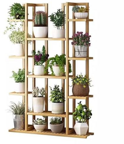 SRHIMEOS Soporte De Madera para Plantas De 7 Niveles, Estantería Plantas Esquina, Estanteria para Macetas Interior, Escalera para Flores Exterior, Estantes De Flores para Balcón, Oficina