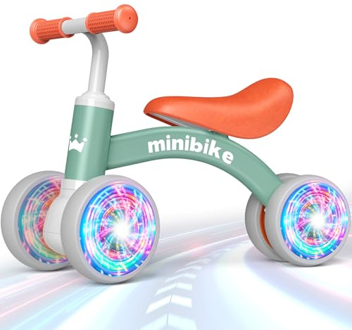 HappyGoLucky Bicicletta Senza Pedali per Bambini 1-2 Anni, Bicicletta con 4 Ruote Luminose - Giocattolo di Equilibrio, Primo Regalo di Compleanno per Neonati, Bambini - Regalo di Natale