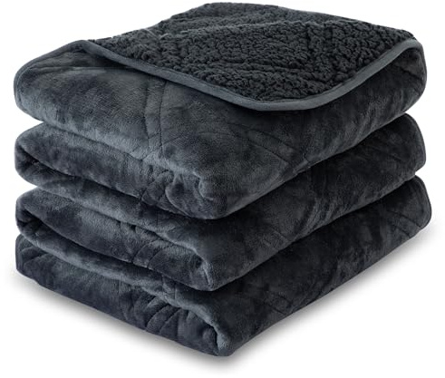 Winthome Sherpa Fleece Weighted Blanket Adult (Grey, 150x200cm 8kg) | Heavy Blanket Designed for Insomnia, Anxiety and Stress Relief with Premium Glass Beads, Winter Blanket Double Size