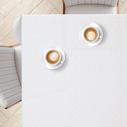 KP HOME Mantel Antimanchas Cuadrado 140x140cm, Blanco Mantel Hule con Tacto Suave, Cubierta Limpiable De Mesa, PVC Tipo Hule Impermeable Diseño de Floral Geométrico en Gris Azul, para la Cocina