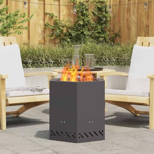 Runheo Cesta de fuego sin humo, de acero negro, 48 x 48 x 51 cm, moderna mesa de fuego hexagonal, ideal para jardín, terraza, exterior, calor, ambiente acogedor