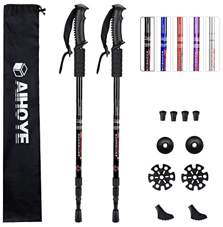 Azusa Lot de 2 bâtons de randonnée en Fibre de Carbone Anti-Choc, Pliables et légers, 1 Paire, avec Perche à Selfie (Noir)