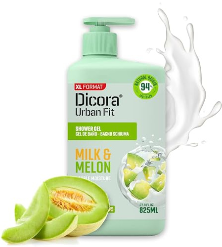 Dicora Urban Fit | Gel de ducha con Vitamina A Leche & Melón | Gel de baño Nutritivo e Hidratante | Piel suave y elástica | Tamaño 825 ml