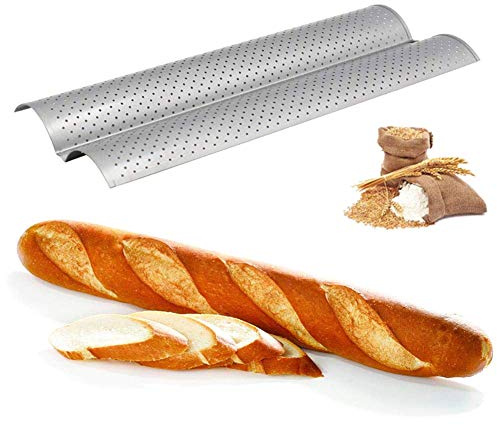 Suszian Baguette Baking Tray for French Style Bread Sticks,2-slot Baguette Baking Tray Non-stick Bread Baking Tray Stainless Steel Baking Pan