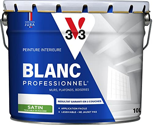 V33 Peinture Blanche Mur Et Plafond Satin, BLANC PROFESSIONNEL, 10L