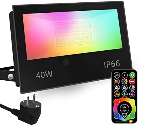 Projecteur Led, équivalent 400W, Changement de Couleur Rgbw 120 Couleurs, Synchronisation, Projecteurs Extérieurs 4000 lumens, Blanc Chaud Rgb 2700K, Ip66 étanche