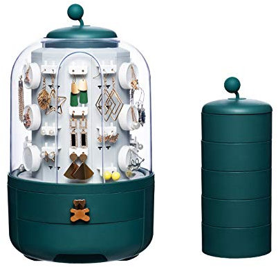 HAIBI Boîte à Bijoux, Coffret à Bijoux 360 Boîte à Bijoux Rotative Boîte De Stockage Cosmétique Transparent Organisateur De Maquillage Boucles D’Oreilles Collier De Bureau Organisateur, Vert