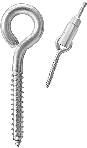 14 Pack 304 Stainless Steel Screw Eyes,Heavy Duty Screw in Eye Hooks Ring, Yoga & Brazilian Hammocks, Swing Chair, Indoor & Outdoor, Self Tapping Screws,Eye Bolt (1 pcs 1/4 hex shank wing nut driver)