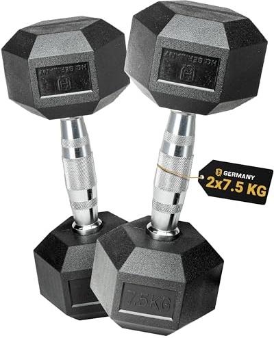 HQ Germany® Hexagon Hanteln 7,5kg 2 Stück | Geruchsarm, ±1,5% Gewichtstoleranz | 7,5kg Hantel, 7,5 kg hanteln 2er Set, Kurzhantel, Dumbbell, 7,5 Kilo Hantel Set, Hantelset Hexagon
