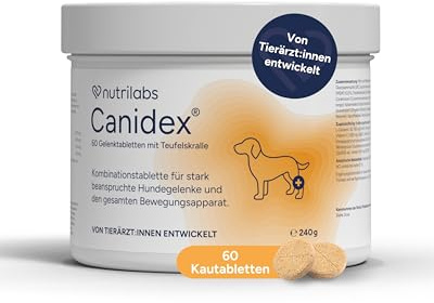 NutriLabs Canidex Gelenktabletten für Hunde 60 STK. - mit MSM, Hyaluronsäure, Glucosamin, UVM. - Gesundheitsprodukte für Hunde - Nahrungsergänzungsmittel Hund - Teufelskralle-Hund