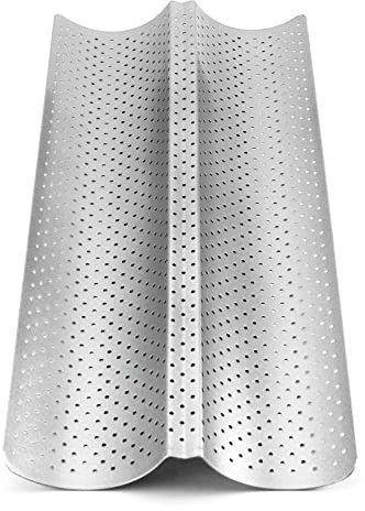 QWORK® Moule à Baguette pour Four, Plaque Cuisson Baguette Perforée Antiadhésive pour 2 Baguettes (Couleur Argent)