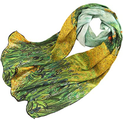 Prettystern Damen langer Seidenschal grün bunter Sommer-Schal 160cm Kunstdrucke van Gogh Schwerlilien Feld P590