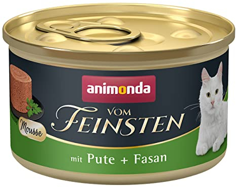 animonda vom Feinsten Mousse Katzenfutter nass Pute + Fasan (12 x 85g), getreidefreies Katzenfutter nass ohne Zucker, mit frischen, fleischigen Zutaten