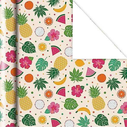Aloha Papier cadeau hawaïen Luau, Pitaya, ananas, orange, banane, pastèque, citron, fruits d'été, feuilles florales, feuilles tropicales pour emballage cadeau, fournitures de fête Aloha Hula