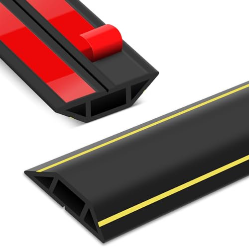 Floor Cable Cover Protector, Self-Adhesive Wire Cover for Cables, 2M PVC Cable Floor Cover for Office Factories Garages Flexible Cords Hider on Floor Wall, Black