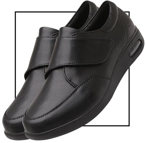 Scarpe per Diabetici da Uomo Donna in Pelle Scarpe Funzionali Ortopediche Portatili per Il Tempo Libero Pollice Regolabile Valgo Larghezza Ampia Comfort (Color : Black, Size : 47 EU)