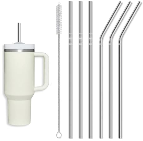 Youery 6 Stück 304 Edelstahl Strohhalme, 31 cm Lange Strohhalme Enthalten 3 Gerade +3 Gebogen +1 Reinigungsbürsten Wiederverwendbar Lange Metall Strohhalm Umweltfreundlich für Heiß-/ Kaltgetränke
