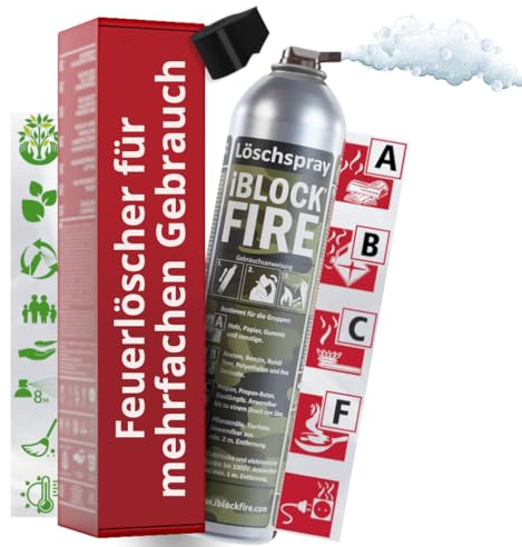 notlok Safety Work - 600ml Feuerlöschspray | iBlockFIRE Klein Feuerlöscher: Industrie | Feuerlöscher Schaum-Gel von Feuer: A B C E F | Fettbrandlöscher, Brandschutzspray