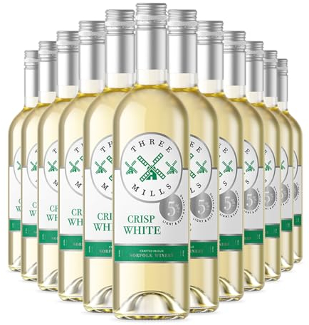 Three Mills 5% ABV British Made Crisp White Wine | Light and Refreshing White Wine | 12 x 75cl Bottle