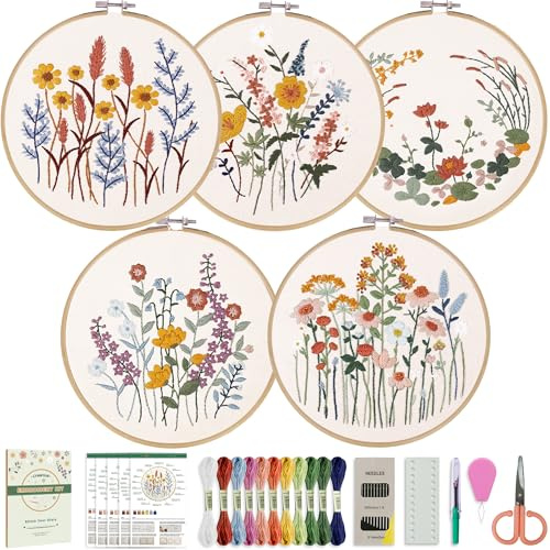 CYANFOUR 5 Pack Beginner Embroidery Kit for Adults with Video & Instruction