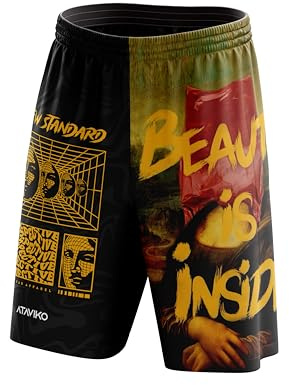 Ataviko Giocondart Short Beach Volley Mare, Gym Gym, Padel Tennis, Promenade, Jeu et Loisirs, Sports d'été, Noir/jaune, L