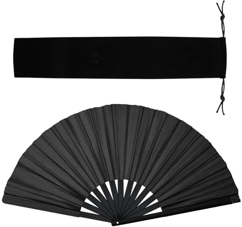 Stivali sul terreno Ventaglio a mano Ventaglio Clack in bambù per danza in linea, pieghevole in stile cinese, artigianato, rave, pieghevole, affascinante, stile retrò, grande, nero, per le donne