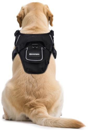 Hjumarayan Harnais pour Chien Moyen, Harnais Golden Retriever avec Poche pour GPS, Arnet Réglable en Tissu Oxford avec Poignée, Harnet avec Bandes Réfléchissantes pour Promenades en Sécurité, Noir L