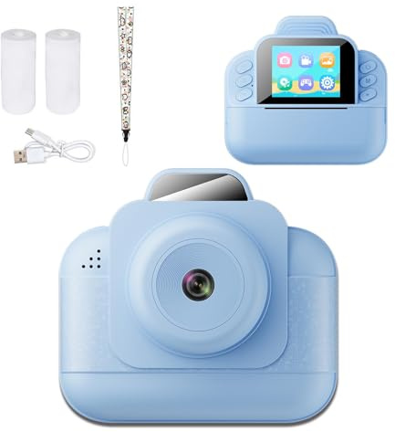 Barnkamera Instant Print, 1080p Instant Camera för Barn med 2,4 Tum Skärm, Selfie Digitala Videokameror för SmåBarn, Julfödelsedagspresenter för Barn (Blå)