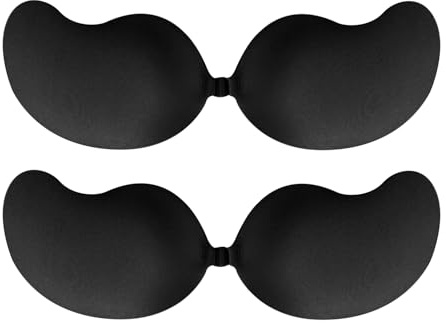 D.DUO 2-pack klibbiga axelbandslösa behåar, osynlig BH för kvinnor, halkfria silikon självhäftande behåar, rygglös push-up BH, Svart, D