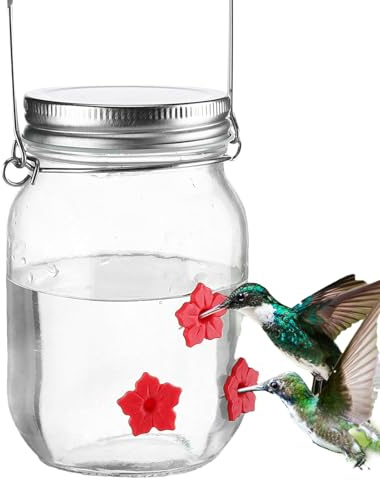 MasonJar Mangeoire À Colibri D'extérieur | Abreuvoir pour Colibri | Mangeoire À Oiseaux À Suspendre en Matériau Pet avec 3 Ports d'alimentation pour Décoration De Jardin, Fenêtre Et Cour