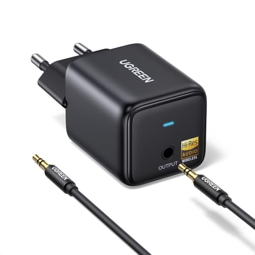 UGREEN Hi-Res Bluetooth 6.0 Adapter mit LDAC, Plug und Play Bluetooth Empfänger, 3,5 mm AUX Adapter für Stereoanlage, Verstärker und Lautsprecher, 10 m Reichweite mit geringer Latenz