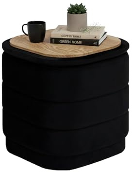 Bonlife Ottoman med förvaringsutrymme, fällbart fotstöd med bord, fotstöd, fotpall för vardagsrum, sovrum, hall, svart sammet, 38 x 38 x 38 cm
