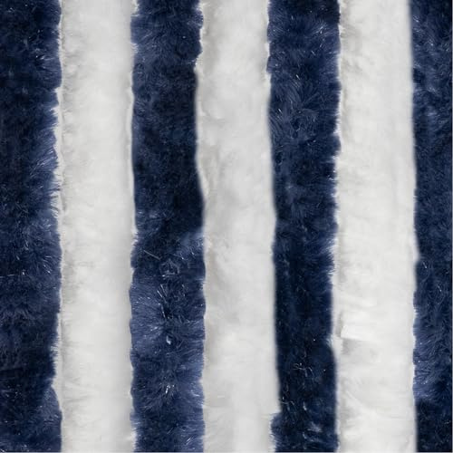 Moritz Rideau molletonné en chenille 56 x 185 cm bleu blanc rideau de porte servant de moustiquaire pour caravane de camping