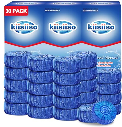 KIISIISO Automatic Toilet Bowl Cleaner Tablets Blue 30 Pack, Drop-In Tank Cleaner for Bathroom, Prevent Stains & Deodorize, Septic Safe, Long-Lasting Cleaning Tabs - Fresh Scent