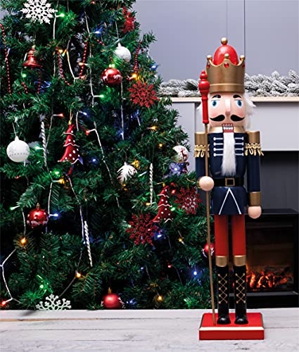 St Helens Home & Garden Nutcracker with Staff Christmas Decoration 60cm Height - Wonderfully Festive with Vibrant Colour Detail