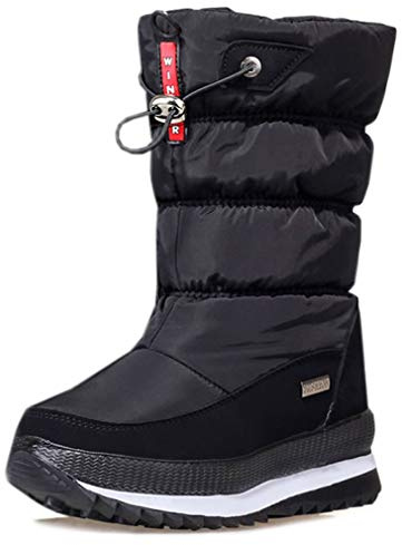 Solshine Women's Mid Calf Fur Lined Outdoor Walking Snow Boots 949 Black 4.5UK