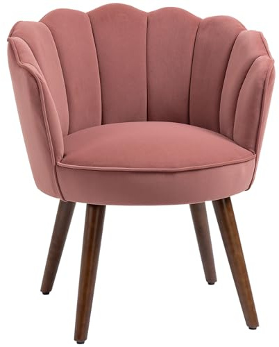 HOMCOM Fauteuil Coquillage Fauteuil de Salon Chambre avec Dossier et Coussin Aspect Velours Pieds en Bois hévéa dim. 66L x 66l x 78,5H cm, Rose