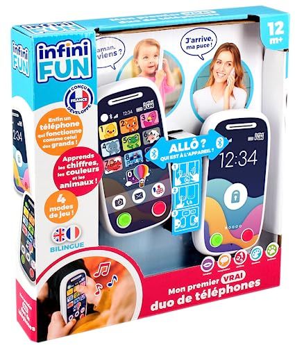 Infini Fun - Il mio primo vero Duo di telefoni - Il primo telefono che permette di effettuare chiamate tramite Bluetooth! - Giocattoli d'imitazione Multiapprendimento bilingue Francese/Inglese da 12