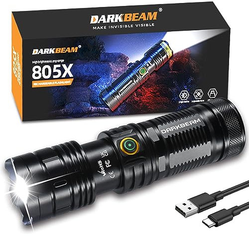 DARKBEAM LED Flashlight High Lumens 950000LM Super Bright, USB-C Rechargeable Powerful Emergency Tactical Flashlights, 5-Mode Focusable Flash Light, Water Resistant, Long Life - Camping, Maintenance