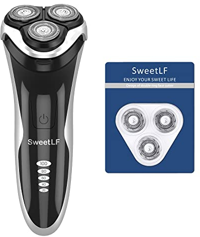 SweetLF [2023 Neu] Rasierer Herren (plus 3 Klingen + 1 Schnellladegerät) mit 3D-Drehkopf, LED-Bildschirm Elektrorasierer Wiederaufladbar, IPX7 Wasserdichter Elektrischer Bartschneider