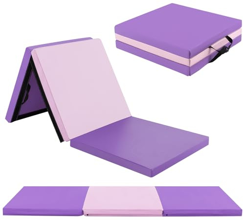 GOPLUS Tapis de Gymnastique Epais Pliable, 180x60x5 CM, 3 Plis&Poignée de Transporter, Tapis Gym avec Surface en Pu, Crochet et Fermeture Auto-agrippante Combinaisonable, Idéal pour Enfant, Adulte