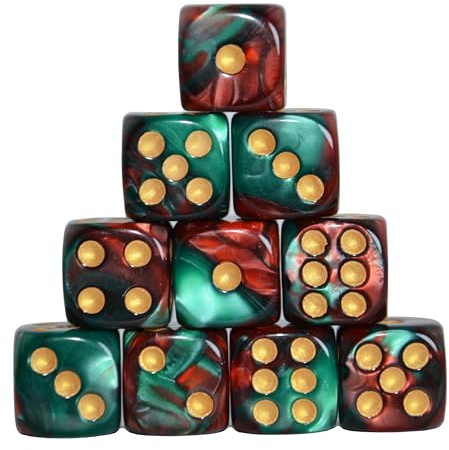 StarMall 10-Pack 16mm D6 Polyhedral Dice Set 6-sided Acrylic Die for RPG MTG DND Dice Table Board Games (Red-Green)