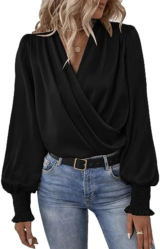 Hauts Décontractés pour Femmes, Chemise Pull à Manches Longues et Col en V pour Femmes, Shopping (M)