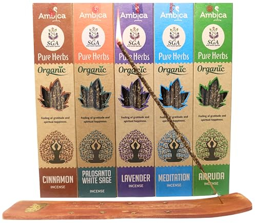 Genérico Incenso naturale ecologico, Incenso biologico senza tossici, include: Bastone Santo Salvia Bianca, Cannella, Lavanda, Meditazione, Ruda, Aromaterapia + Bruciatore 12 x 18 g