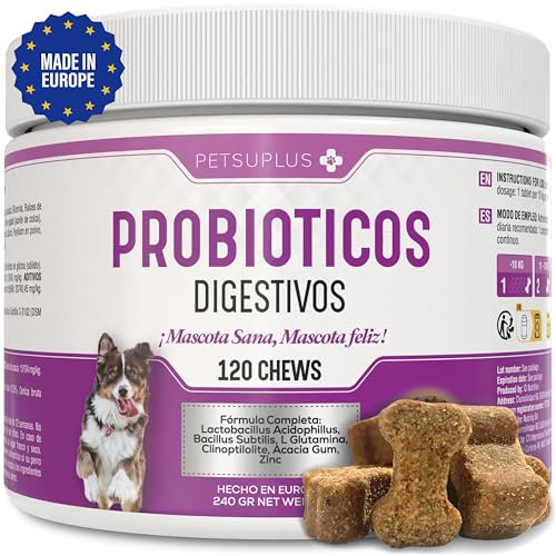 PETSUPLUS Probiotici per Cani - Fermenti Lattici Cane - 120 masticabili - Ripristina la Flora Intestinale, Protegge il Sistema Immunitario e previene Malattie - Combatte Diarrea, Gas, Vomito