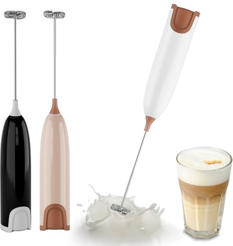 Aischens Frullino Montalatte Elettrico Portatile, Mini Frullatore e Miscelatore Elettrico Cappuccino, Mini Sbattitore per Uova, Montalatte Manuale per Latte Matcha Caffè Cioccolata Calda (Bianco-rosa)