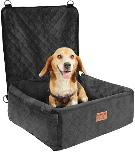 VEVOR Dog Car Seat, Dog Booster Seat for Car with a Storage Pocket, Clip-On Safety Leash, Sponge and PP Cotton Filling, Vehicle Bed for Small & Medium Pet up to 40lbs, Black