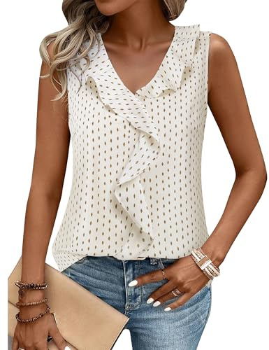 Gaharu Dressy Tops for Women: Beige Dots L Shell Shirts Under Blazer - Ladies Work Tops and Blouse - Business Professional Tops for Work Wear Women